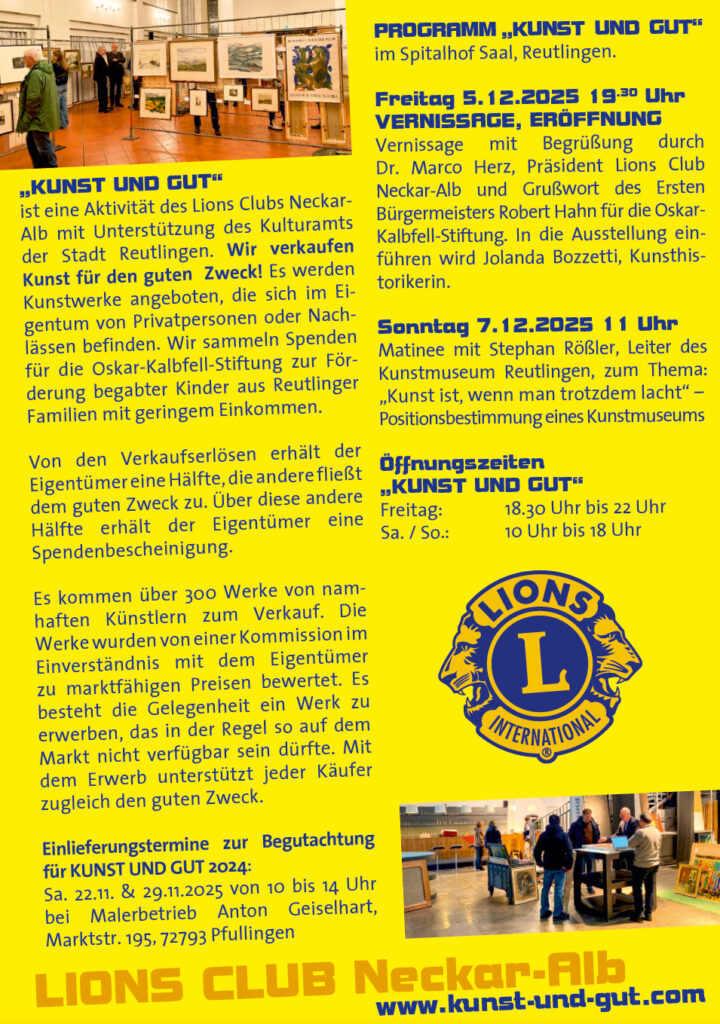 Flyer KUNST UND GUT 2025 des Lions Clubs Neckar-Alb 2